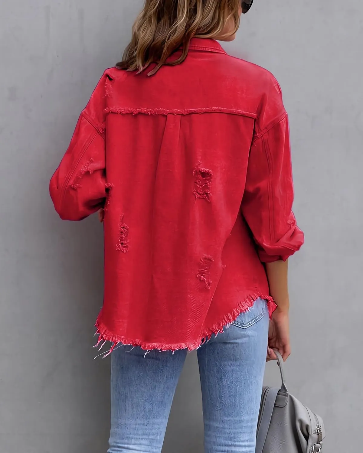 Jean Jacket for Women fashion Denim Ripped Distressed Jacker for Womens Coat Long Sleeve
