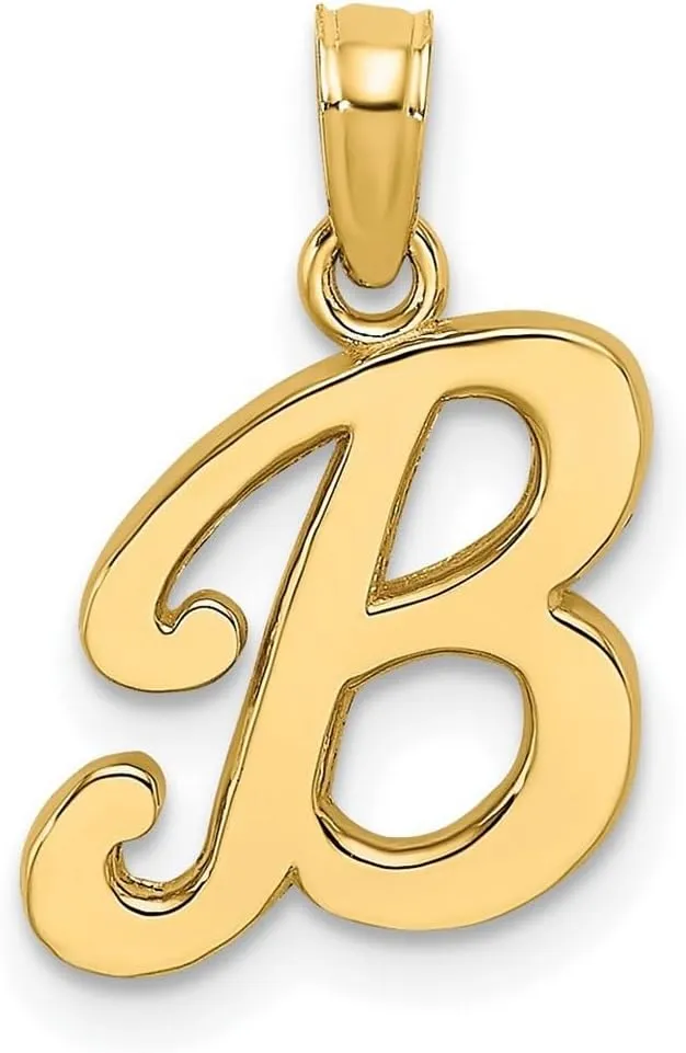JewelryWeb 14k Gold B Script Letter Name Personalized Monogram Initial High Polish Charm 16.73x10.96mm Wide 1.15mm Thick Pendant Necklace for Women