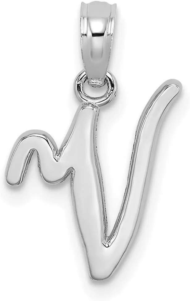 JewelryWeb 14k White Gold V Script Letter Name Personalized Monogram Initial High Polish Charm 17.15x11.3mm Wide 1.05mm Thick Pendant Necklace for Women
