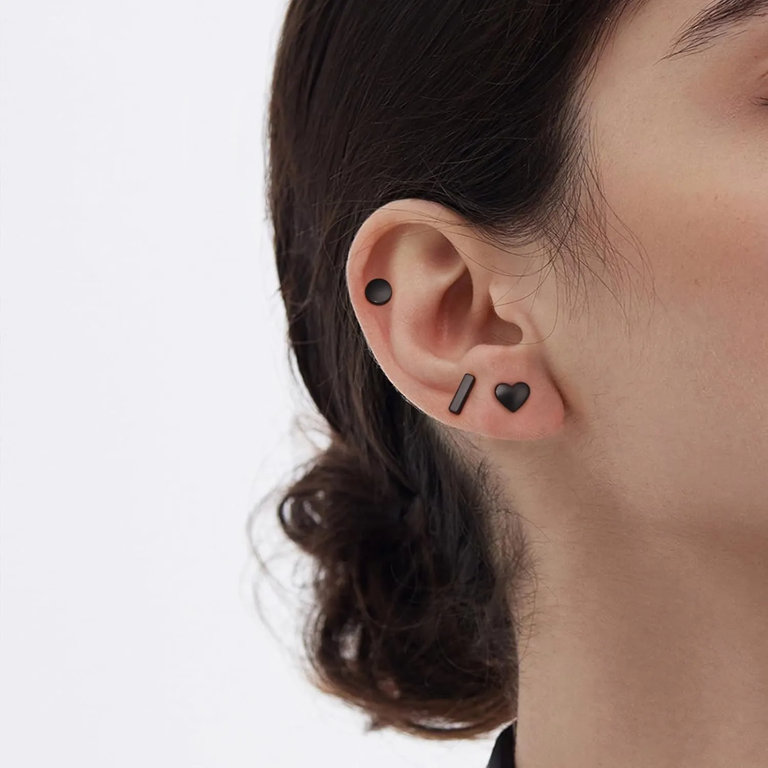 JIAYIQI 925 Sterling Silver Stud Earrings Simple Mini Bar Circle Dot Heart Star Lightning Bolt Stud Earrings 14K Gold Plated Cartilage Earrings Studs for Women Men Hypoallergenic Jewelry