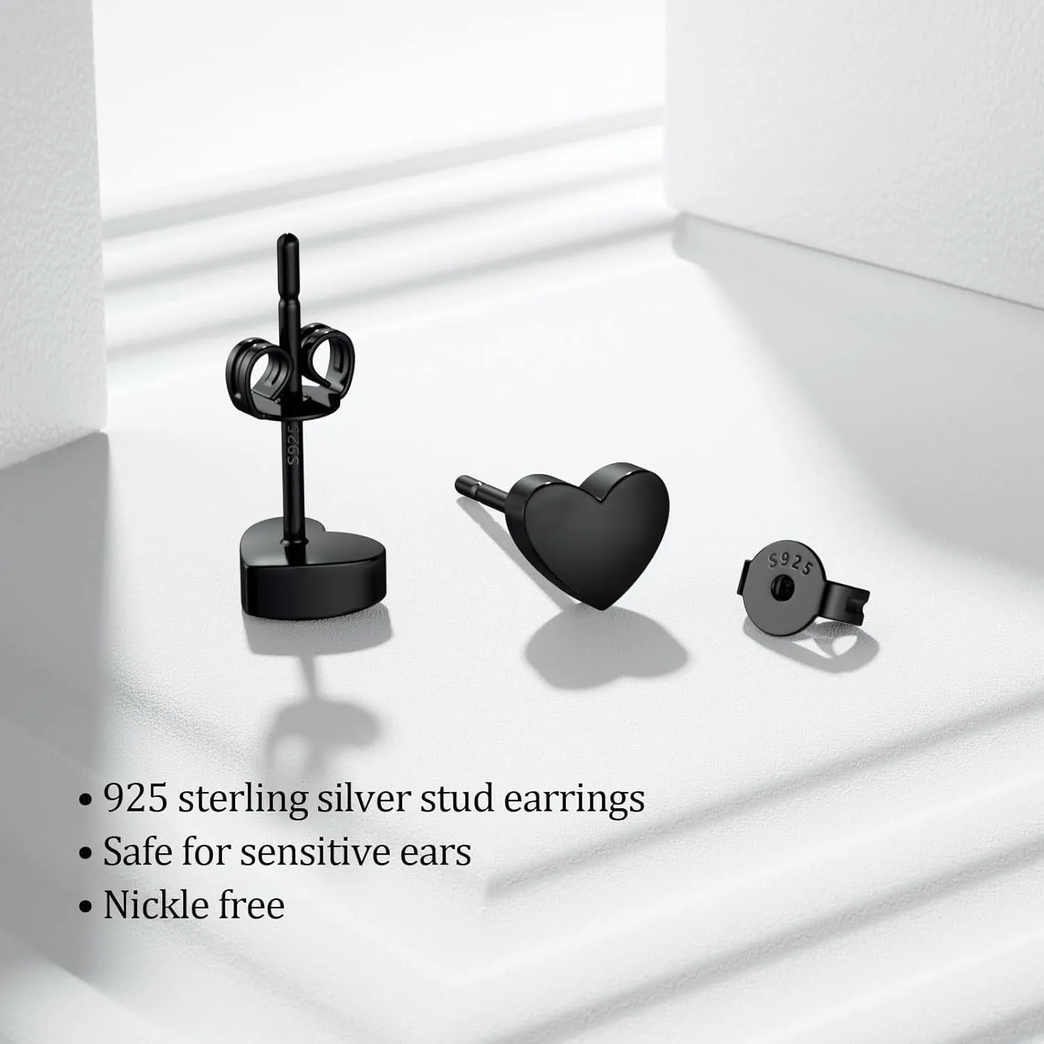 JIAYIQI 925 Sterling Silver Stud Earrings Simple Mini Bar Circle Dot Heart Star Lightning Bolt Stud Earrings 14K Gold Plated Cartilage Earrings Studs for Women Men Hypoallergenic Jewelry
