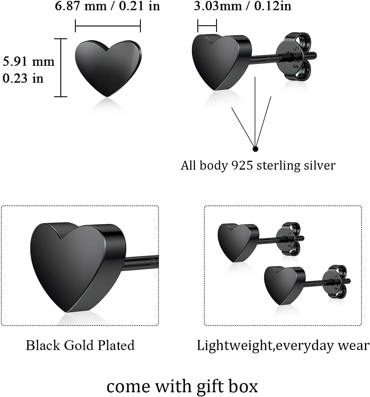 JIAYIQI 925 Sterling Silver Stud Earrings Simple Mini Bar Circle Dot Heart Star Lightning Bolt Stud Earrings 14K Gold Plated Cartilage Earrings Studs for Women Men Hypoallergenic Jewelry