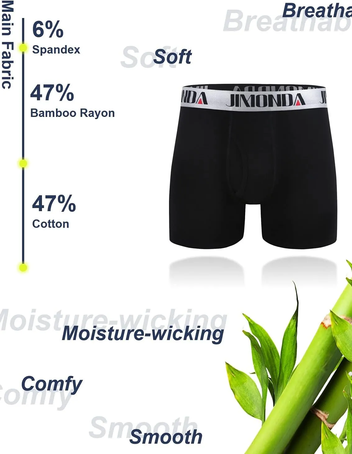 Jimonda Soft Underwear Pack Mens Breathable Bamboo Rayon & Copper Fibre Boxer Briefs Fly Front with Pouch