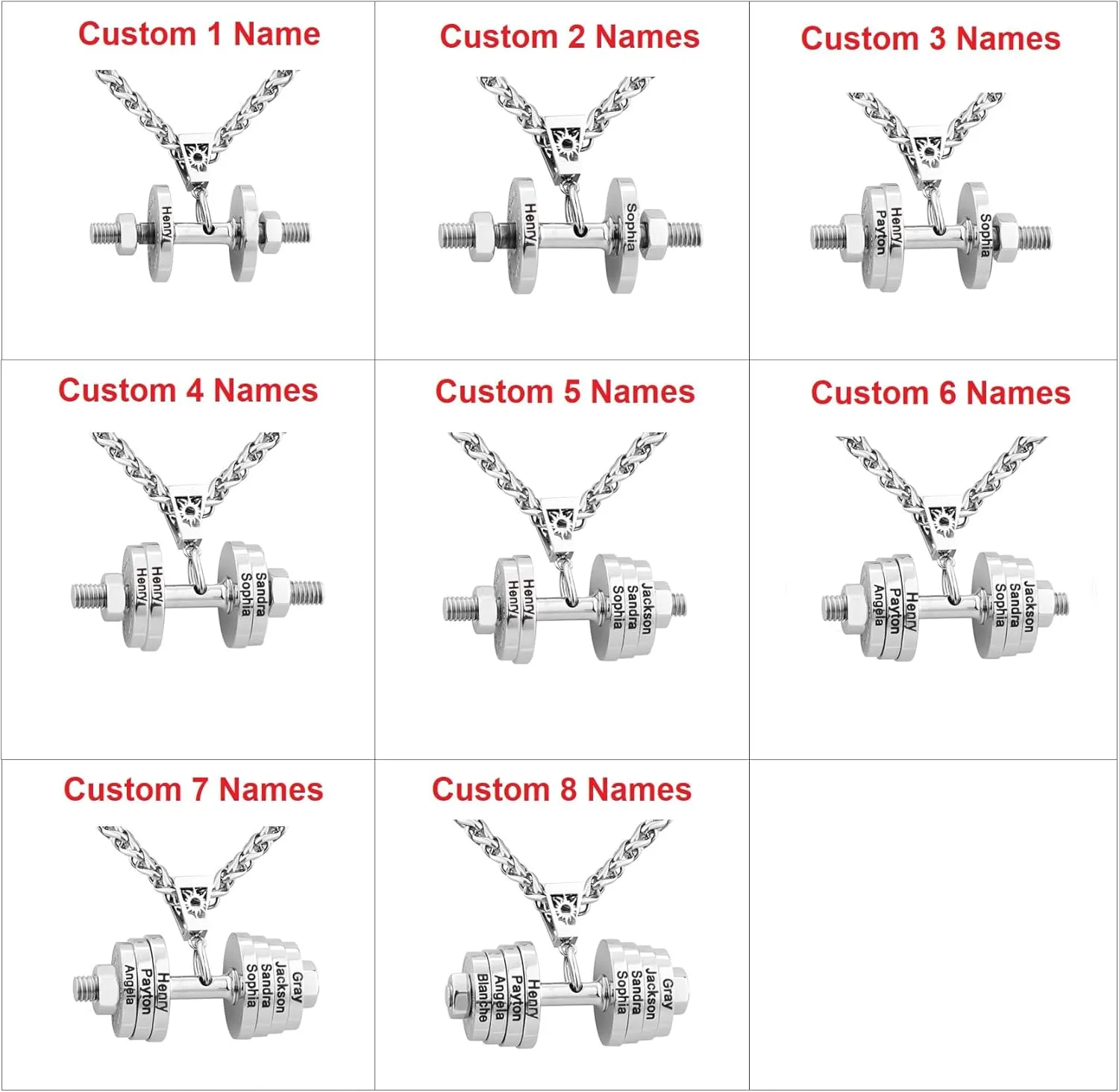 JINLIN Personalized Name Necklace Dumbbell Charm Barbell Necklace Engraved Names Stainless Steel Fitness Weights Sports Pendants Jewelry for Men