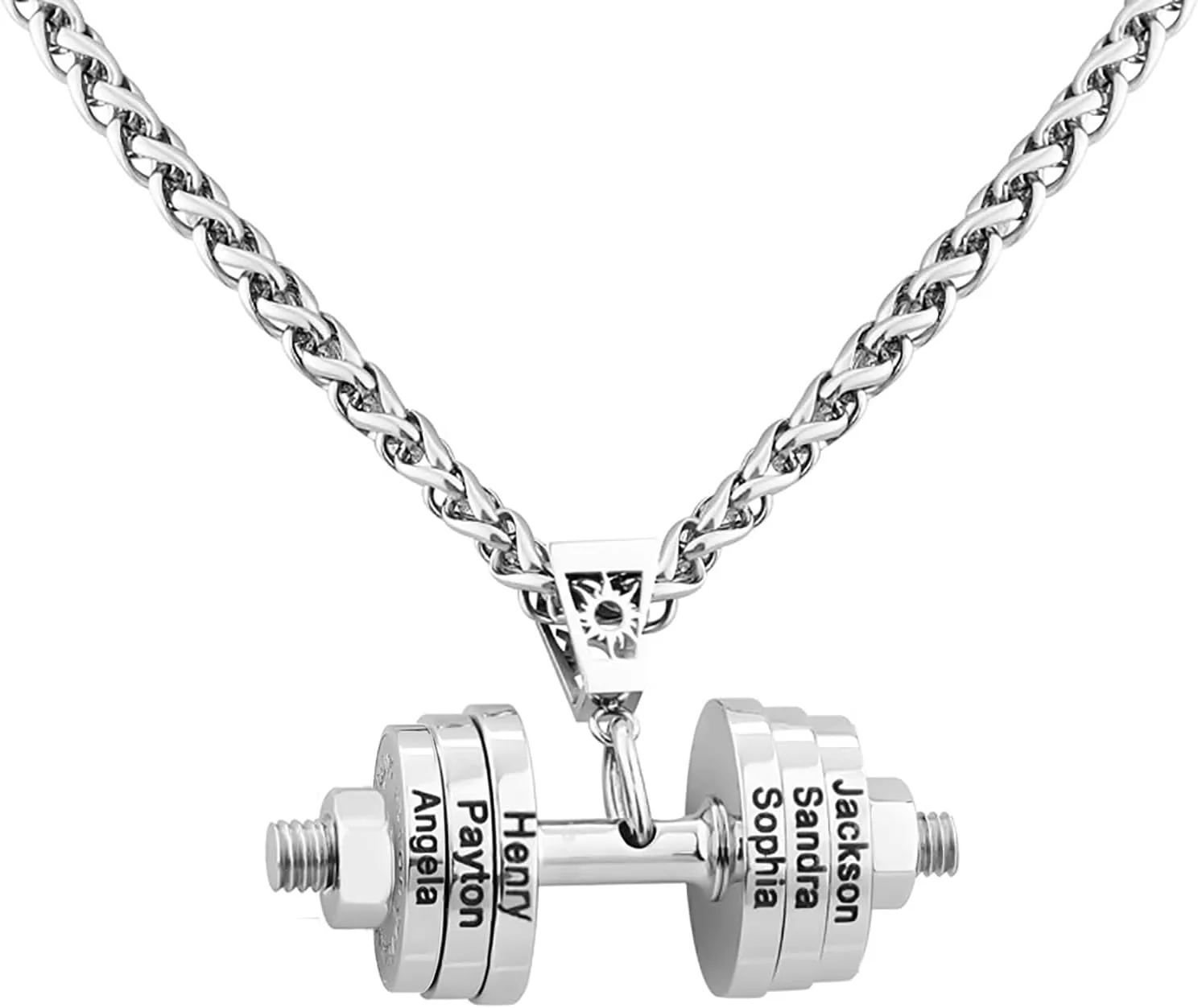 JINLIN Personalized Name Necklace Dumbbell Charm Barbell Necklace Engraved Names Stainless Steel Fitness Weights Sports Pendants Jewelry for Men