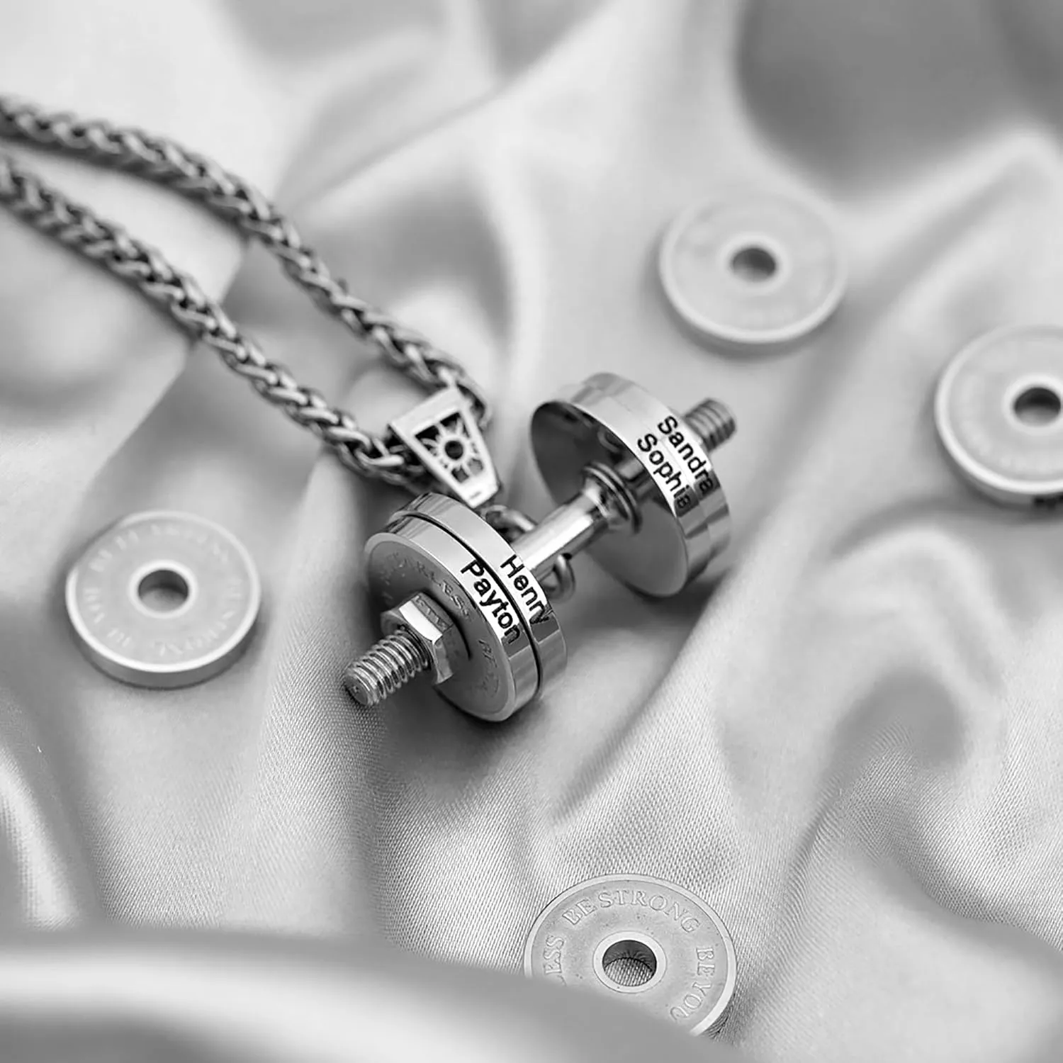 JINLIN Personalized Name Necklace Dumbbell Charm Barbell Necklace Engraved Names Stainless Steel Fitness Weights Sports Pendants Jewelry for Men