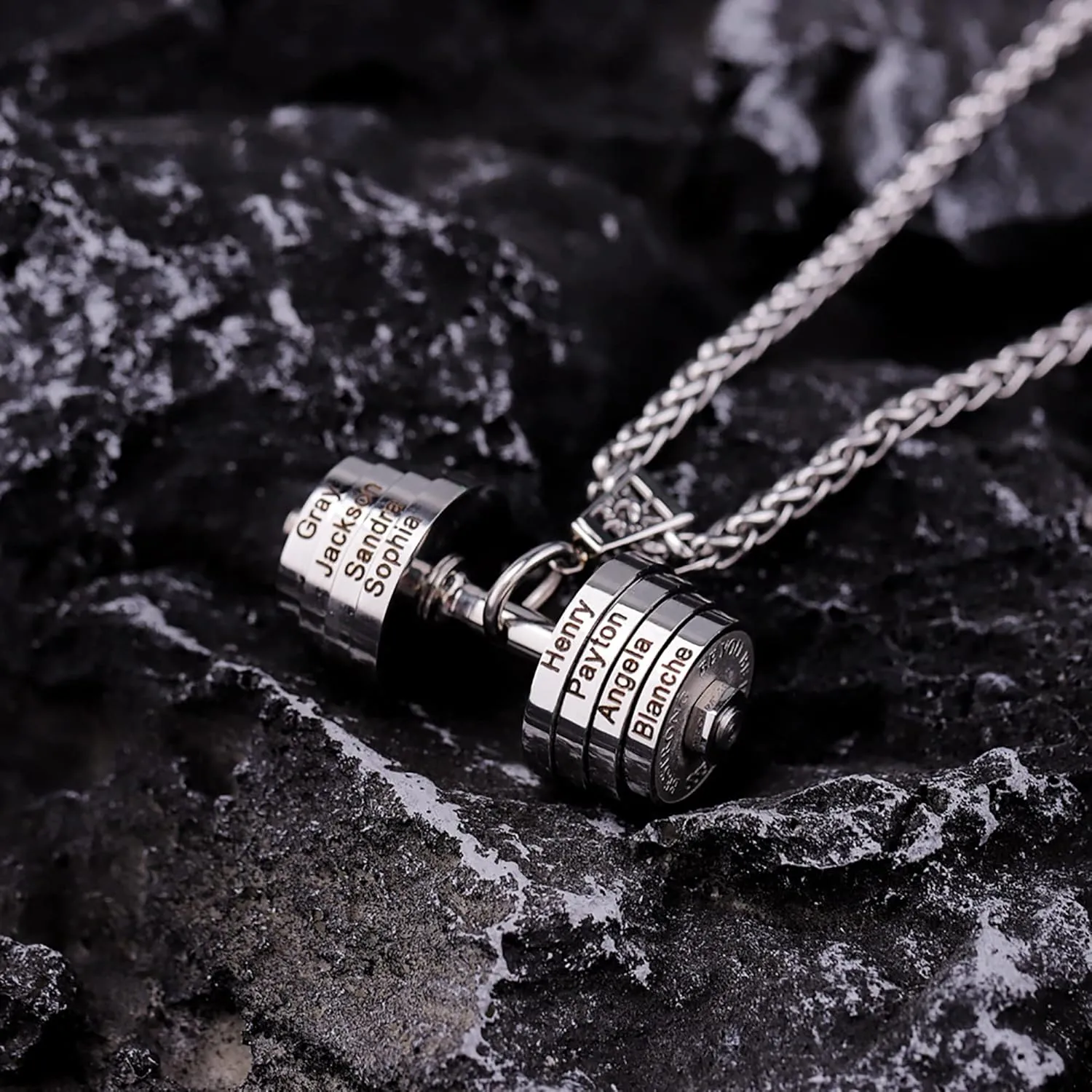 JINLIN Personalized Name Necklace Dumbbell Charm Barbell Necklace Engraved Names Stainless Steel Fitness Weights Sports Pendants Jewelry for Men
