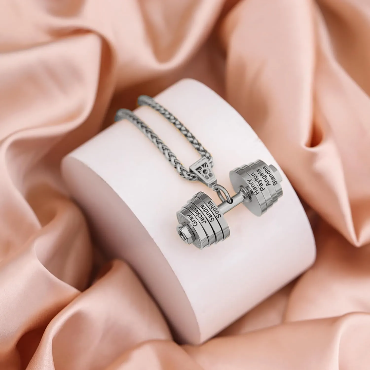 JINLIN Personalized Name Necklace Dumbbell Charm Barbell Necklace Engraved Names Stainless Steel Fitness Weights Sports Pendants Jewelry for Men