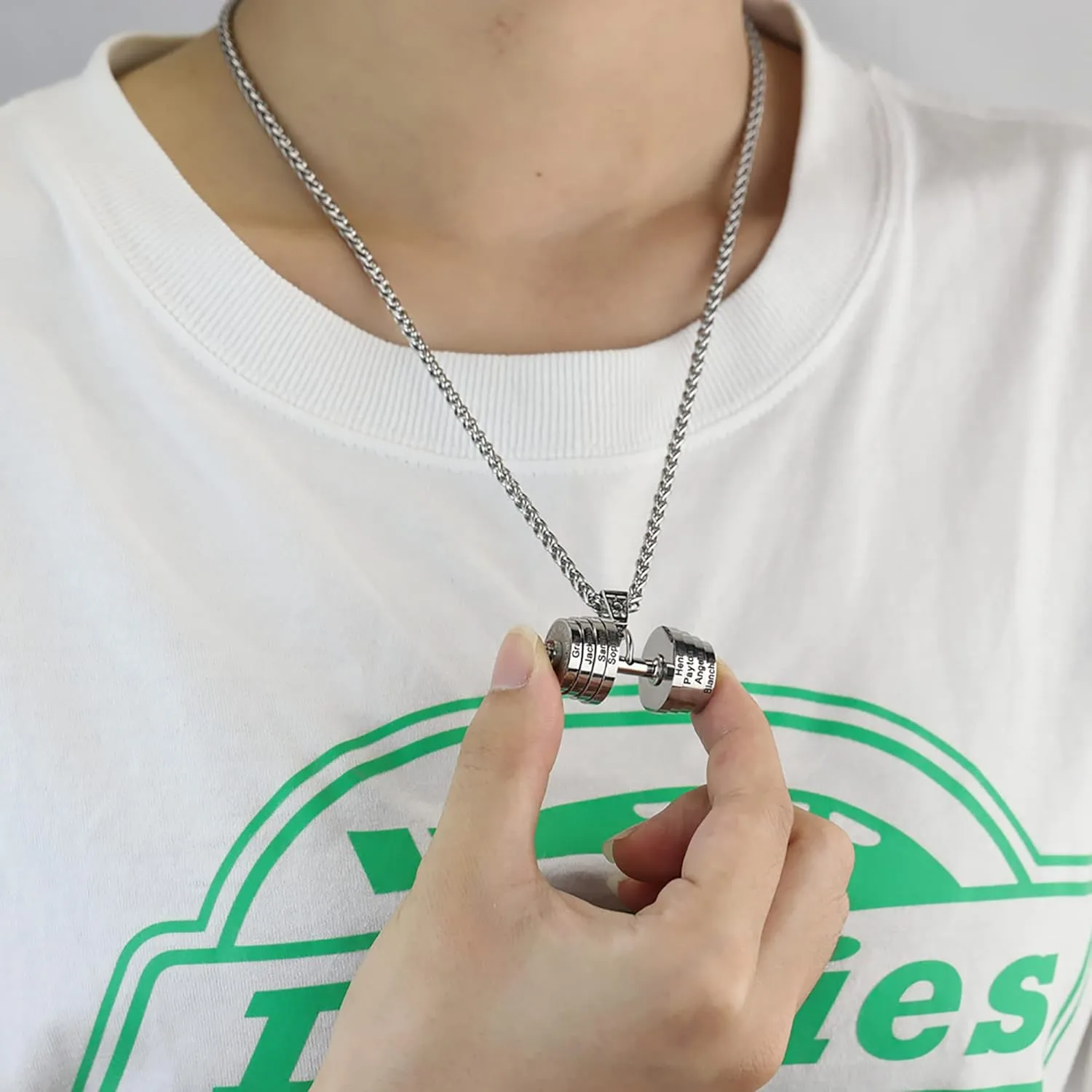 JINLIN Personalized Name Necklace Dumbbell Charm Barbell Necklace Engraved Names Stainless Steel Fitness Weights Sports Pendants Jewelry for Men