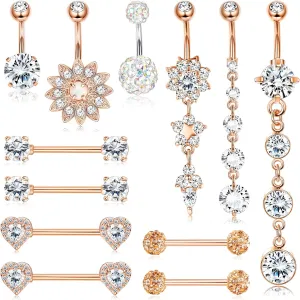JOERICA Nipple Rings Belly Button Rings for Women 14G Stainless Steel Nipplerings Belly Navel Piercing Jewelry