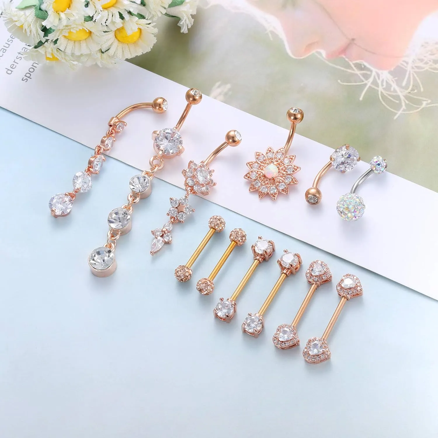 JOERICA Nipple Rings Belly Button Rings for Women 14G Stainless Steel Nipplerings Belly Navel Piercing Jewelry