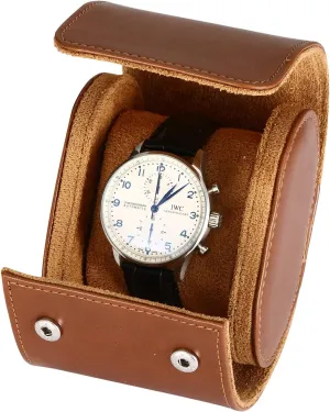 JQUEEN Watch Travel Roll Case for Men, Classic Brown Leather Watch Display Case Roll with Lined in Comfortable Suede, Removable Watch Pillow, Birthday Gifts for Men or Women