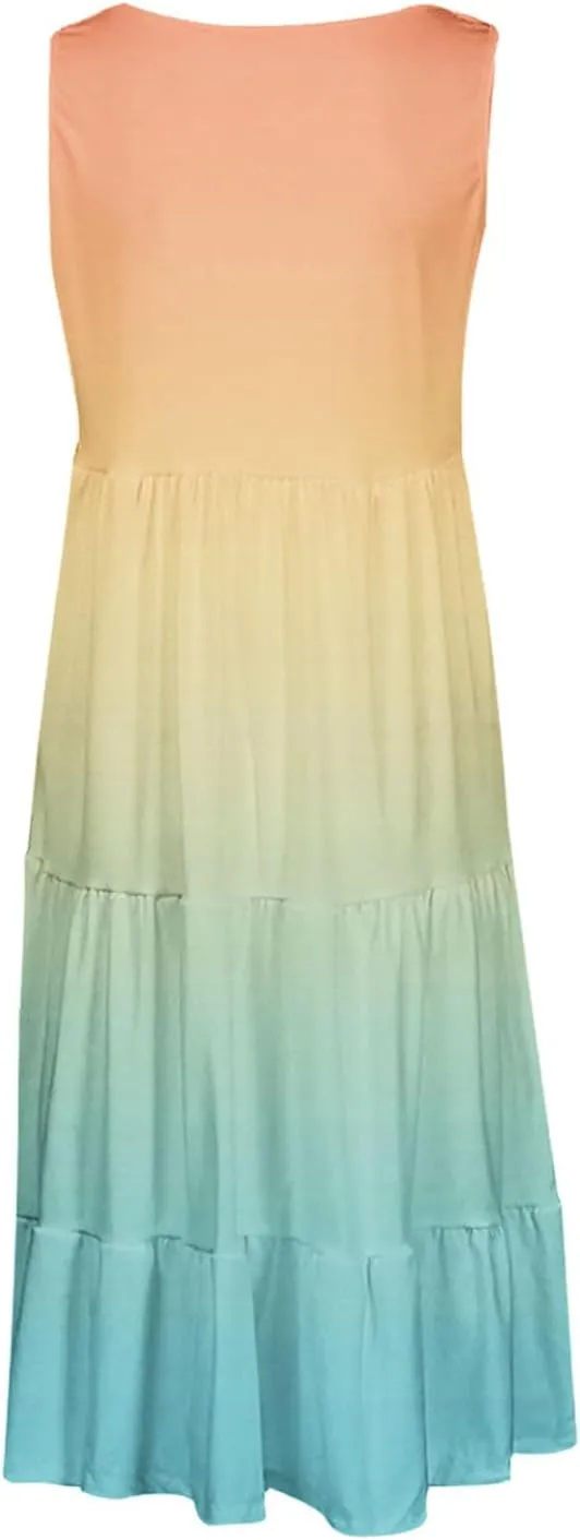 jsaierl Women's Sleeveless Ruffle Mini Dress Fashion Gradient Tank Cami Dress Summer Flowy High Waited A Line Tie Dye Dresses