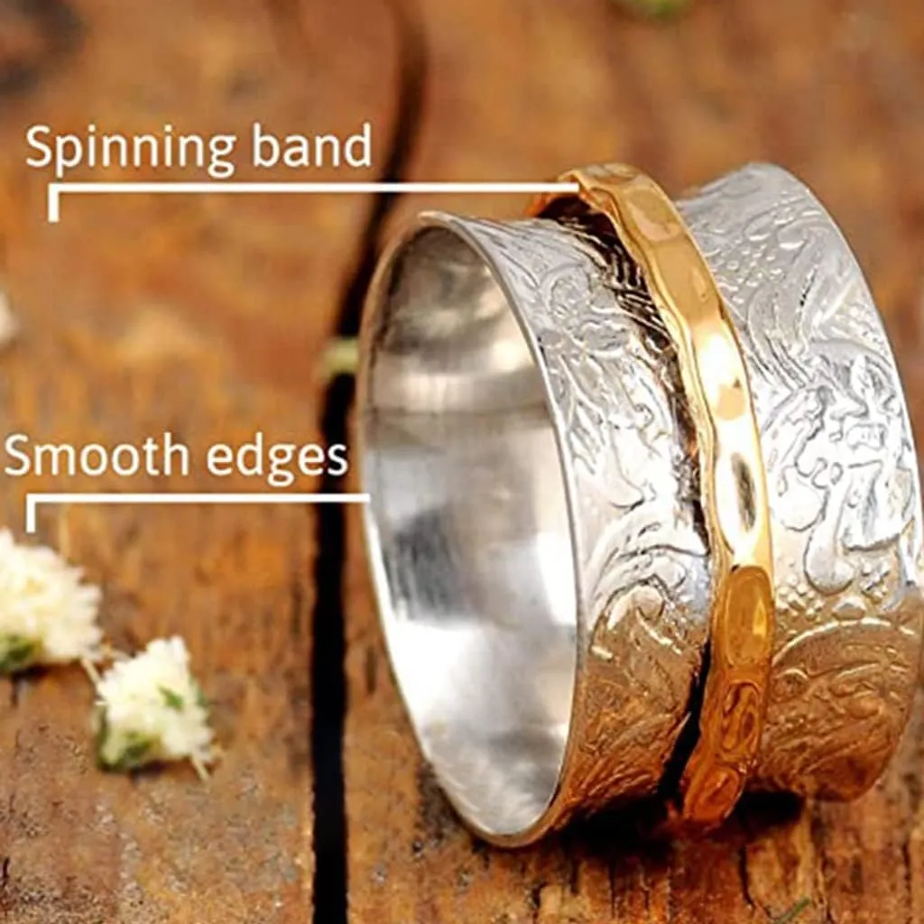 Jude Jewelers Stainless Steel Floral Pattern Chunky Size Rotating Spinner Band Ring