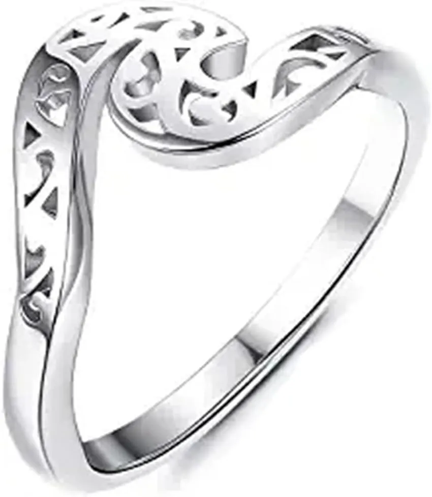 Jude Jewelers Stainless Steel Floral Pattern Ocean Wave Style Promise Statement Wedding Ring