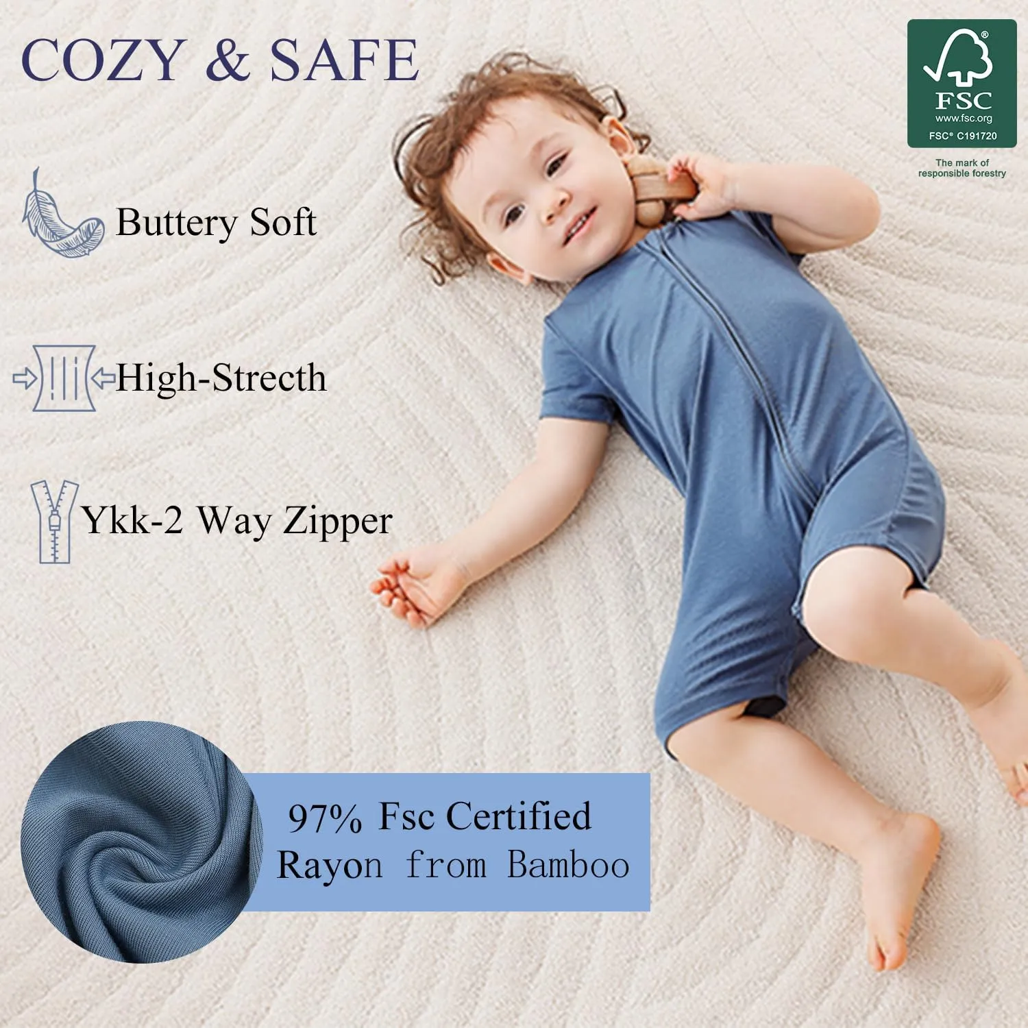 JunNeng Baby 2 Pack Rayon of Bamboo Romper Sleeper 2 Way Zipper Short Sleeve Jumpsuit Zipper Footless One-piece