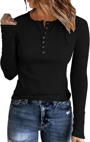 Kancystore Women's Long Sleeve Tops Lace V Neck Button Down Henley Shirts Blouses