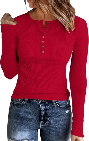 Kancystore Women's Long Sleeve Tops Lace V Neck Button Down Henley Shirts Blouses