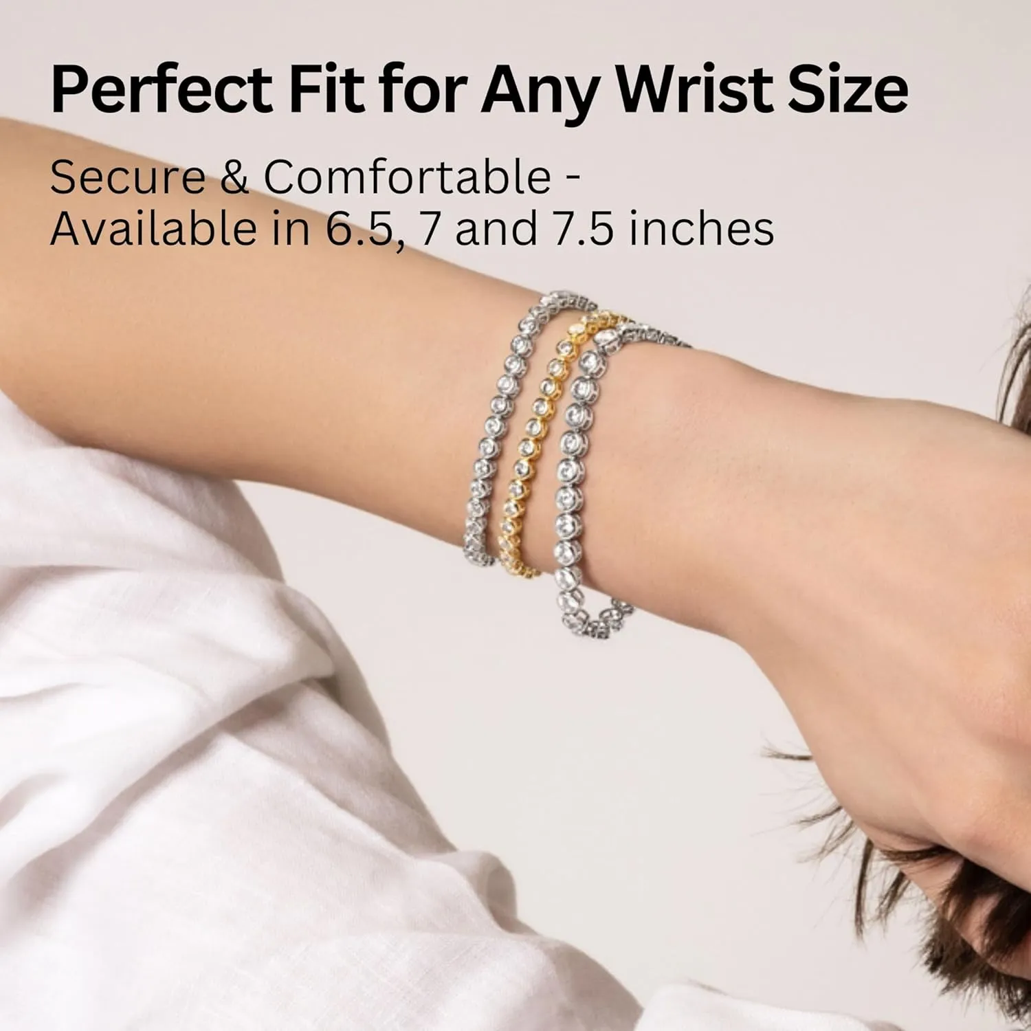 KISPER Tennis Bracelet for Women - 24K White Gold or Gold Plated Round Cut AAAAA CZ Bezel Set 3mm, Waterproof Jewelry Gift, 6.5/7/7.5 Inch