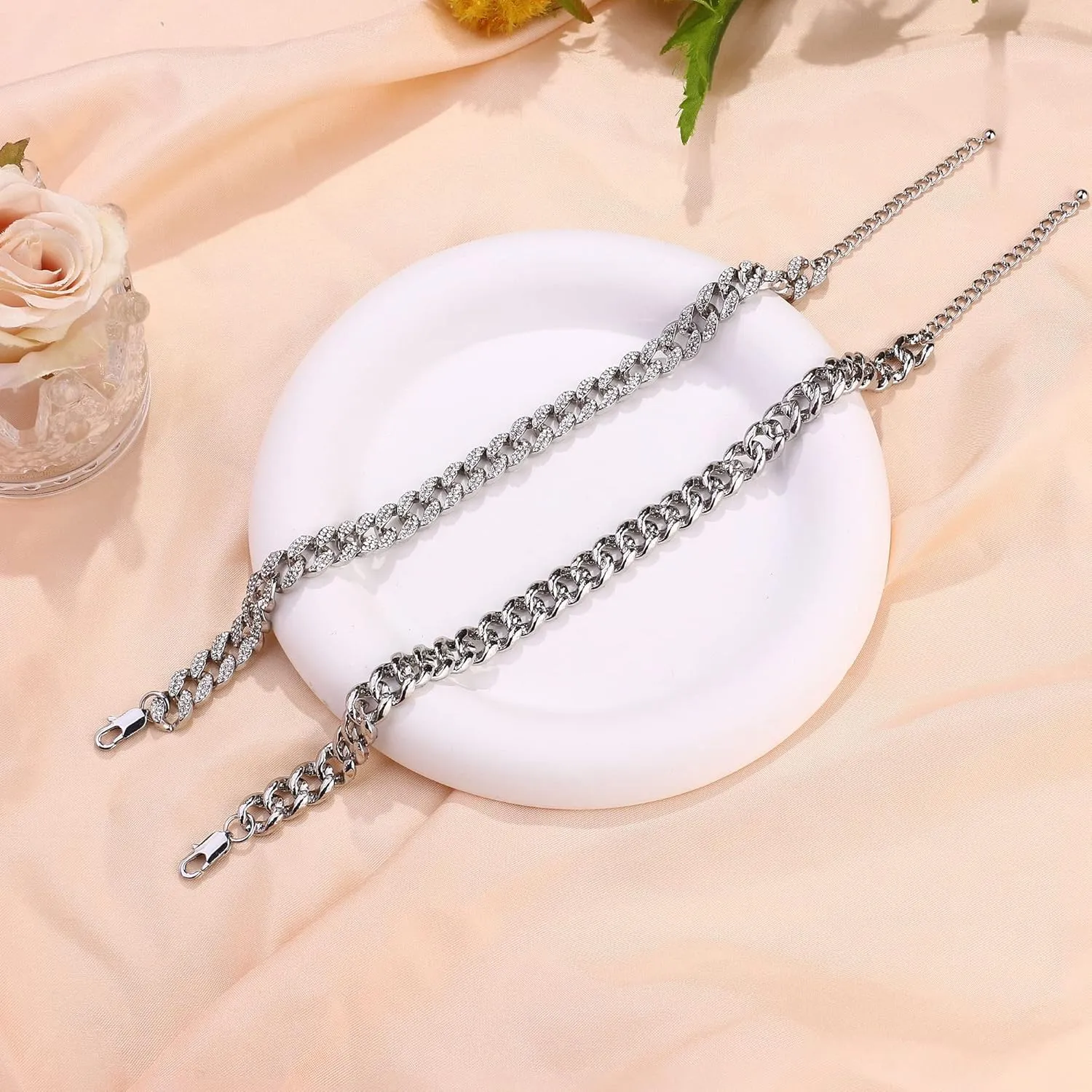 Krfy Ankle Bracelets for Women - Silver Cursive Initial Cuban Link Anklets for Women 10mm Summer Beach Foot Jewelry
