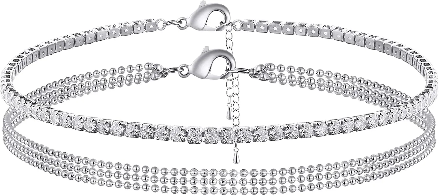 Kyerlyn Layered Ankle Bracelets for Women 18K Gold Anklets for Women Stainless Steel Waterproof Cuban Link Anklets Set Stackable Anklets for Women Summer Beach Jewelry Gift