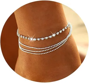 Kyerlyn Layered Ankle Bracelets for Women 18K Gold Anklets for Women Stainless Steel Waterproof Cuban Link Anklets Set Stackable Anklets for Women Summer Beach Jewelry Gift