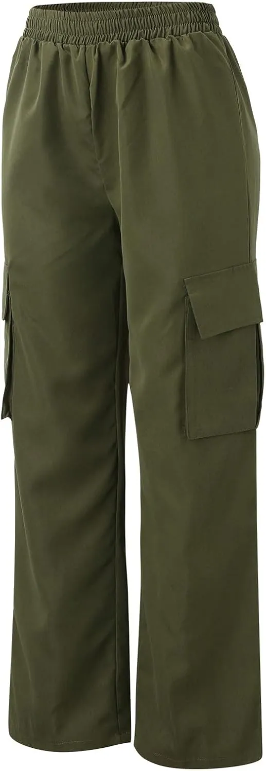 Ladies' Relaxed Trousers,Women's Belt-Free Wide Leg Pants High Waist Straight Cut Office Casual Trousers