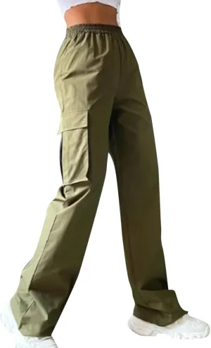 Ladies' Relaxed Trousers,Women's Belt-Free Wide Leg Pants High Waist Straight Cut Office Casual Trousers