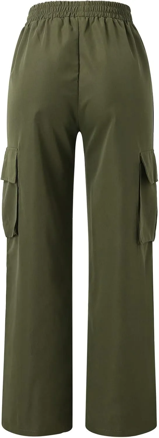 Ladies' Relaxed Trousers,Women's Belt-Free Wide Leg Pants High Waist Straight Cut Office Casual Trousers