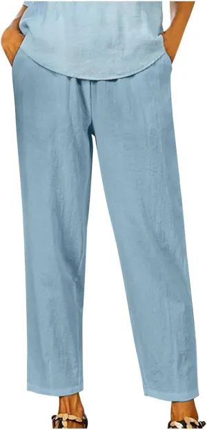 Lastesso Casual Pants for Women Lightweight Cotton Linen Straight Trousers Relaxed Size Cozy Beach Summer Lounge Outfits