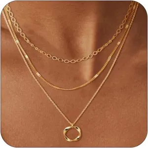 Layered Gold Necklaces for Women Non Tarnish Stacked 14k Gold Coin Pendant Necklace Cuban Link Chain Simple Gold Choker Layering Necklace Gold Jewelry Set Gifts