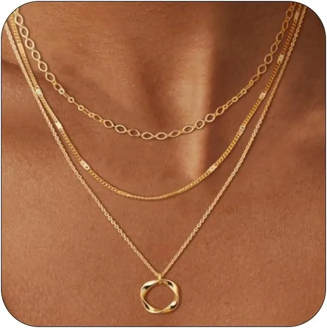 Layered Gold Necklaces for Women Non Tarnish Stacked 14k Gold Coin Pendant Necklace Cuban Link Chain Simple Gold Choker Layering Necklace Gold Jewelry Set Gifts
