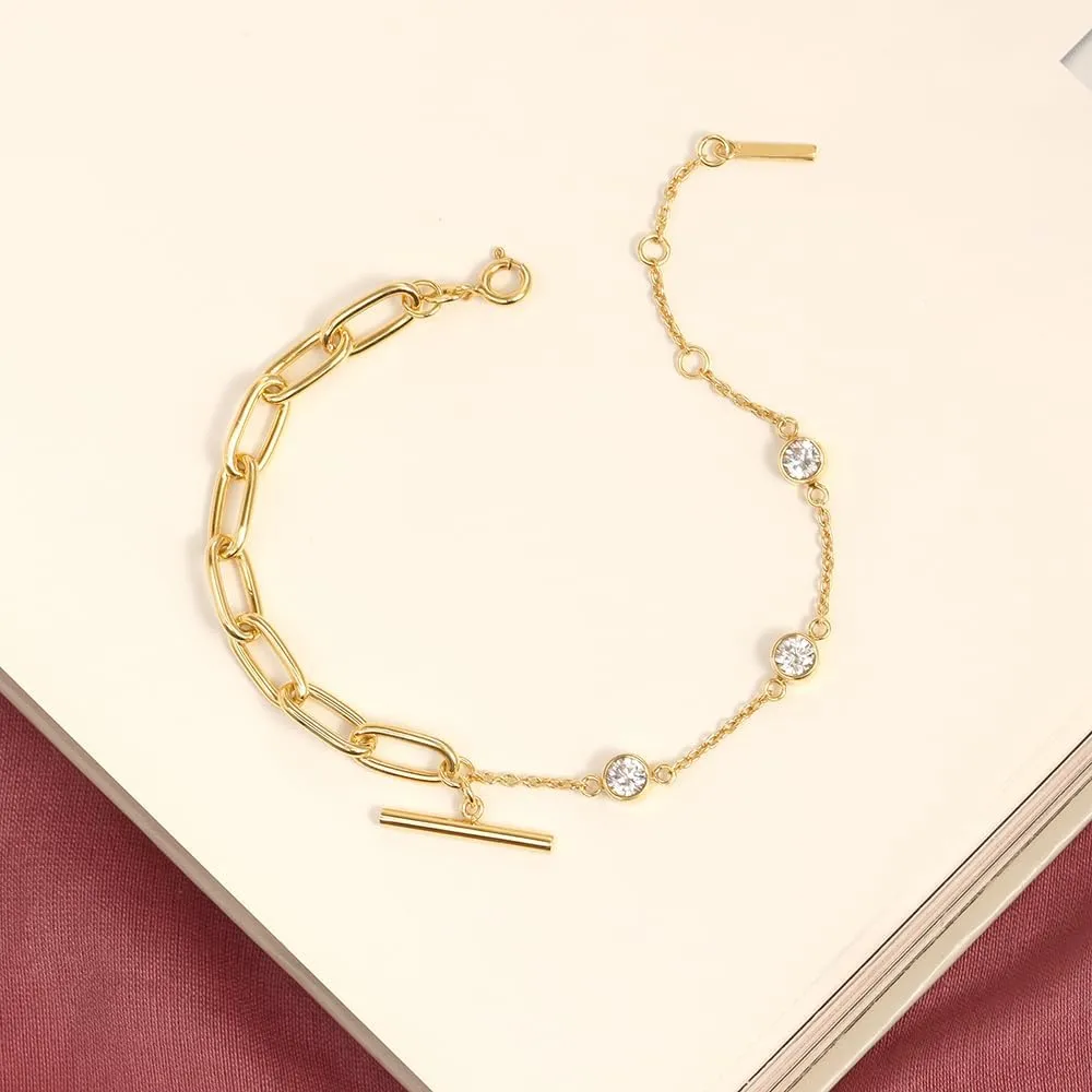 LeCalla 925 Sterling Silver CZ Station Bracelet Lightweight Classic Italian Pearl Zirconia Bracelet for Women Mom Grandma Sisters