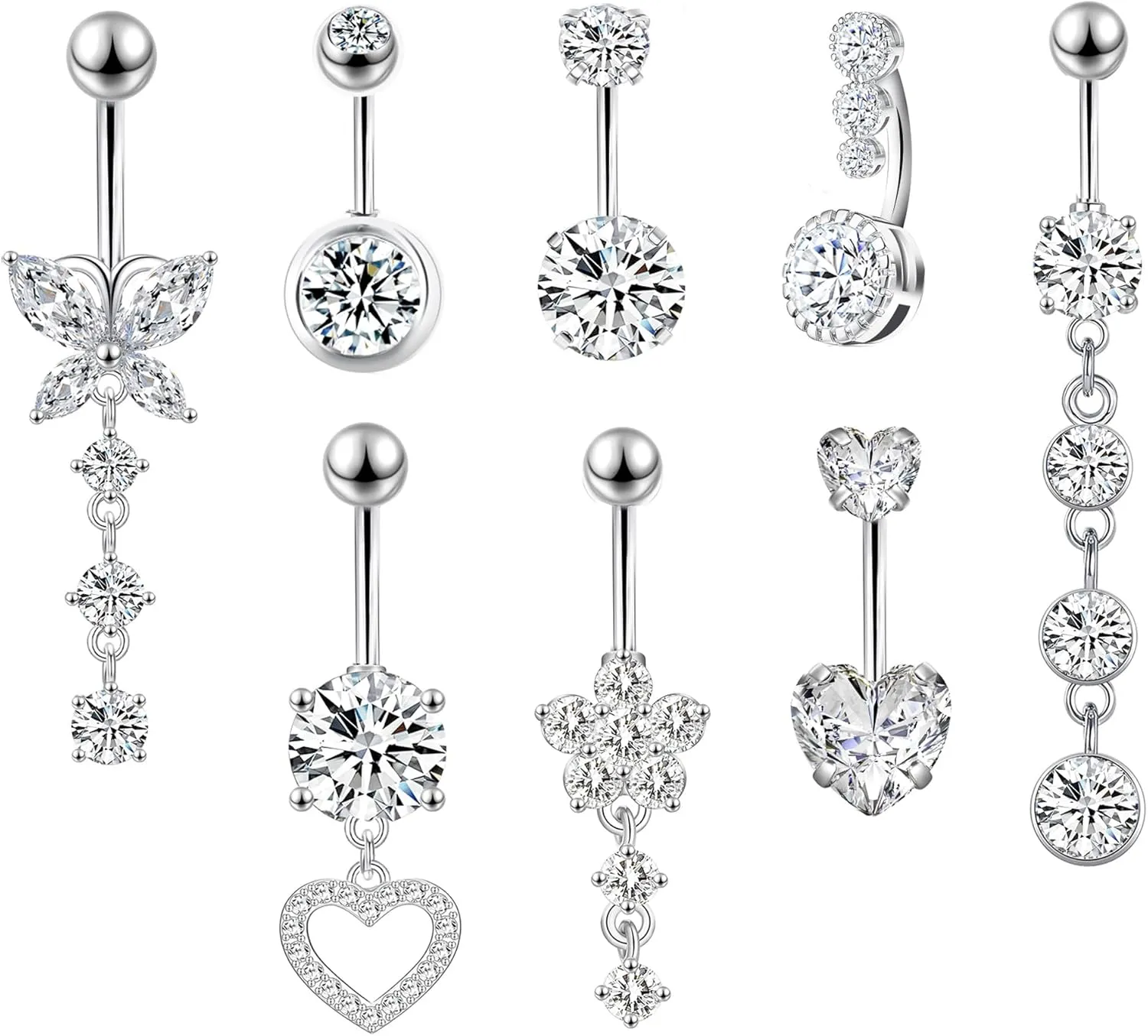 LEE&RO Belly Button Ring Dangle Piercing - 14G Surgical Steel Cute Navel Ring