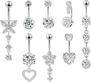 LEE&RO Belly Button Ring Dangle Piercing - 14G Surgical Steel Cute Navel Ring