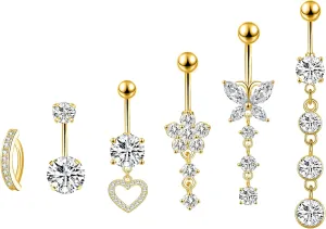 LEE&RO Belly Button Rings Dangle Belly Rings Navel Rings 14G Surgical Steel Belly Rings Belly Piercing