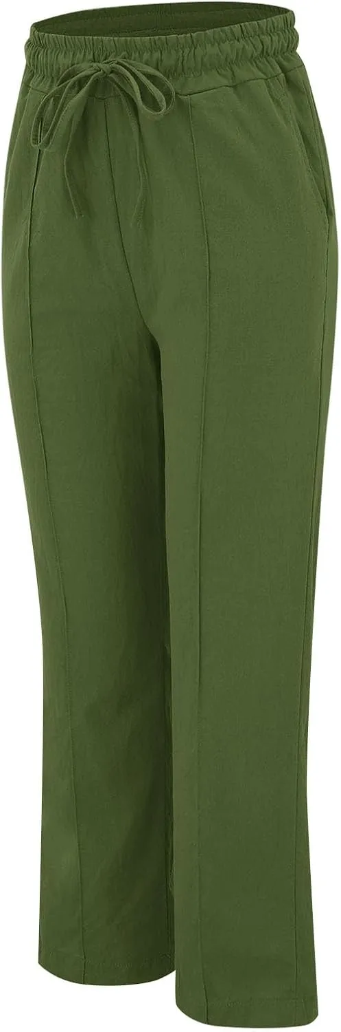 Linen Pants for Women Women's Lightweight Linen Pants - Relaxed Fit Elastic Waist Summer Casual Long Trousers