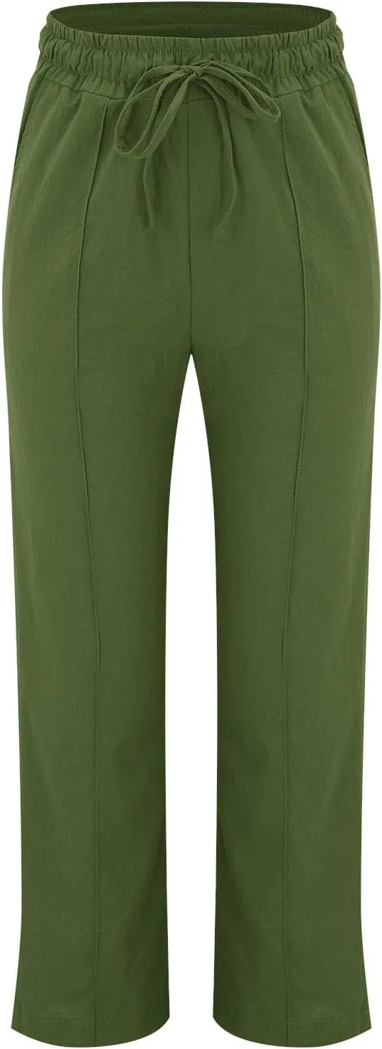 Linen Pants for Women Women's Lightweight Linen Pants - Relaxed Fit Elastic Waist Summer Casual Long Trousers