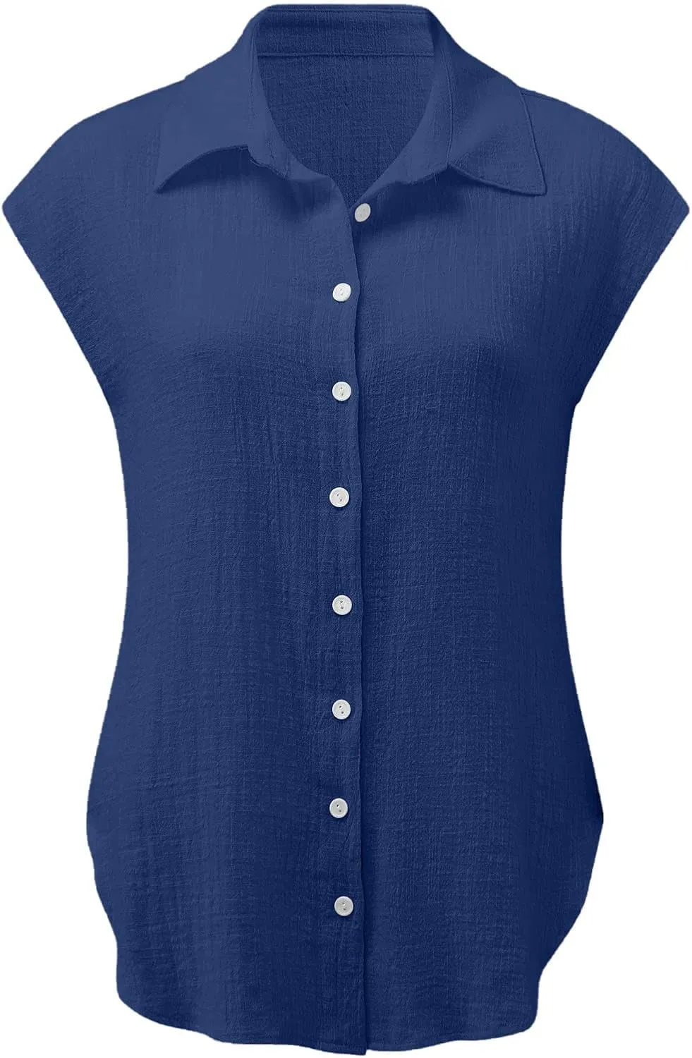 Linen Shirts for Women Trendy Button Down V Neck Shirt Summer Collared Short Sleeve Boho Tops Casual Blouses