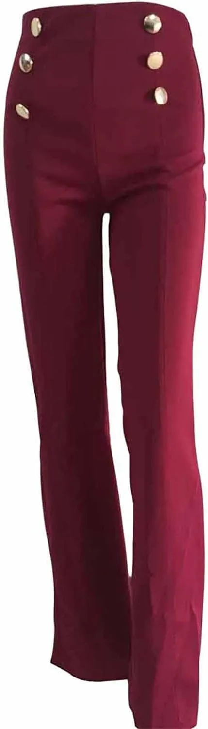 LKOUS Women's Stretchy High Waisted Wide Leg Button-Down Pants Work Dress Pant