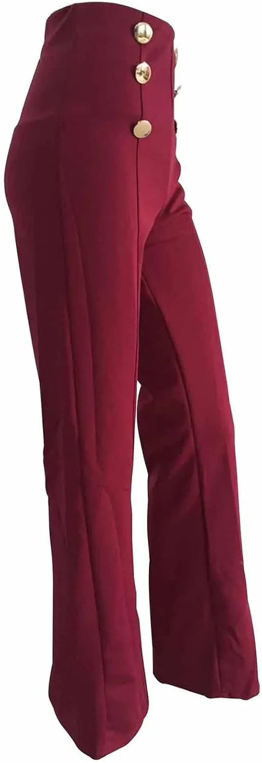 LKOUS Women's Stretchy High Waisted Wide Leg Button-Down Pants Work Dress Pant