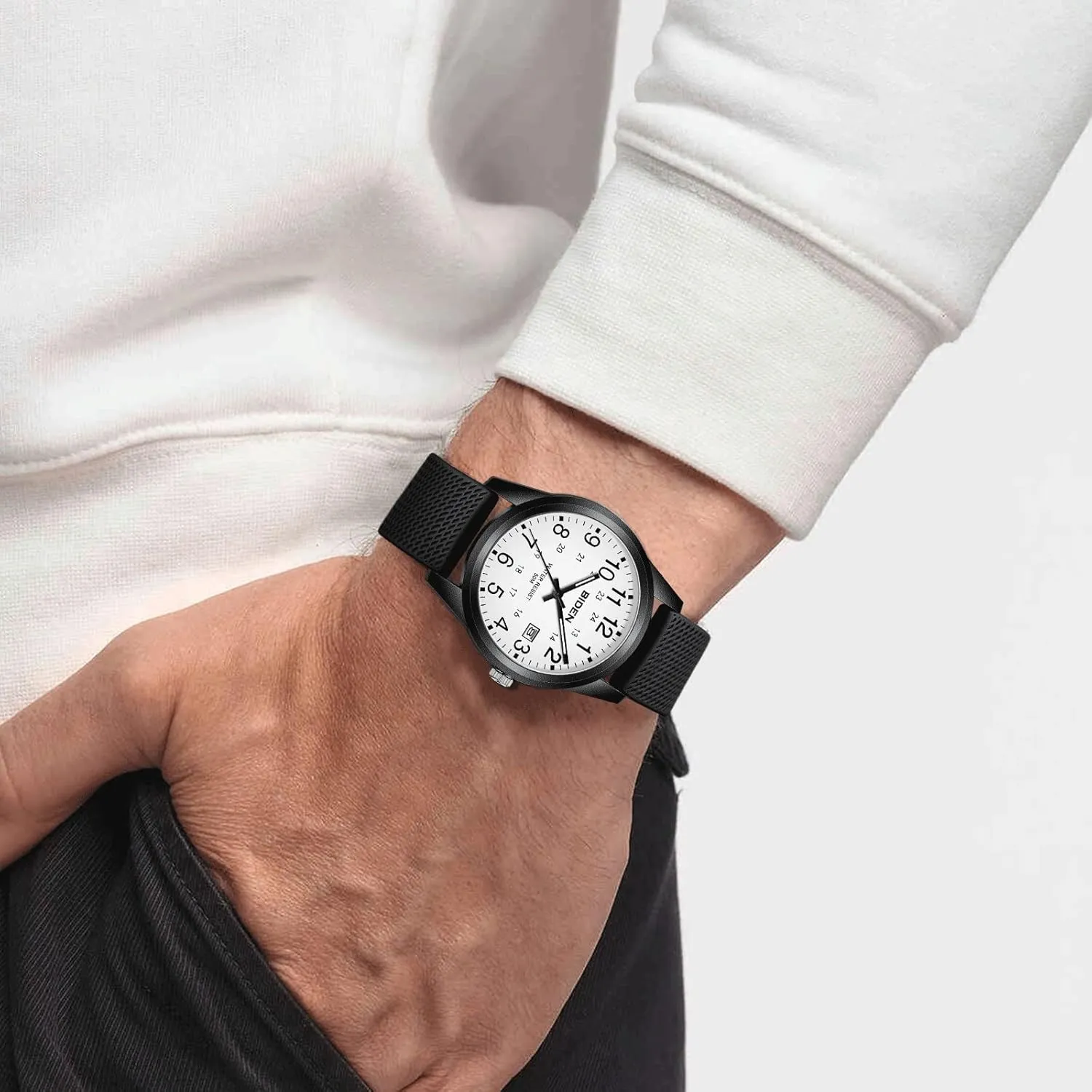 LN LENQIN Mens Watches Analog Quartz Sports Unisex 30M Waterproof Nurse Watch for Men Women Medical Professionals Military Time with Second Hand Glowing Easy to Read Dial