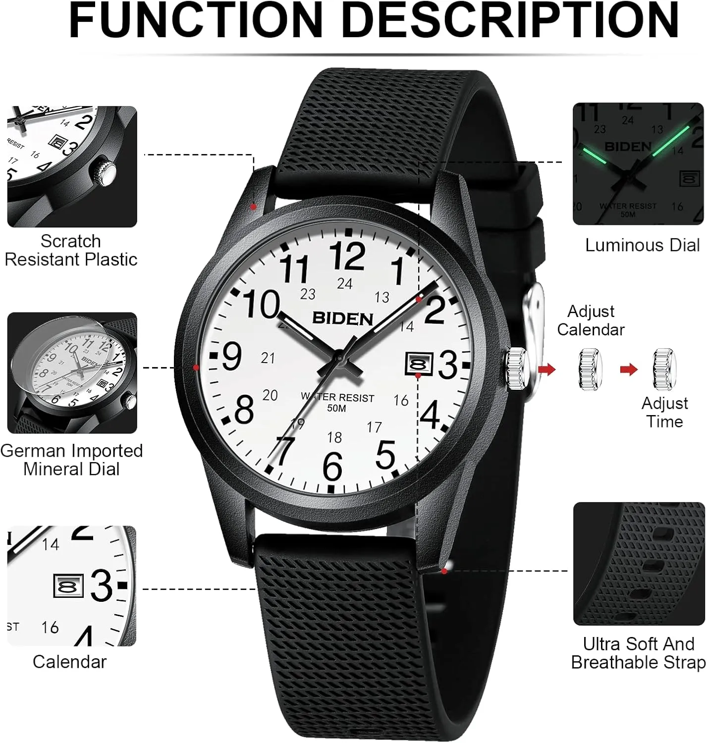 LN LENQIN Mens Watches Analog Quartz Sports Unisex 30M Waterproof Nurse Watch for Men Women Medical Professionals Military Time with Second Hand Glowing Easy to Read Dial