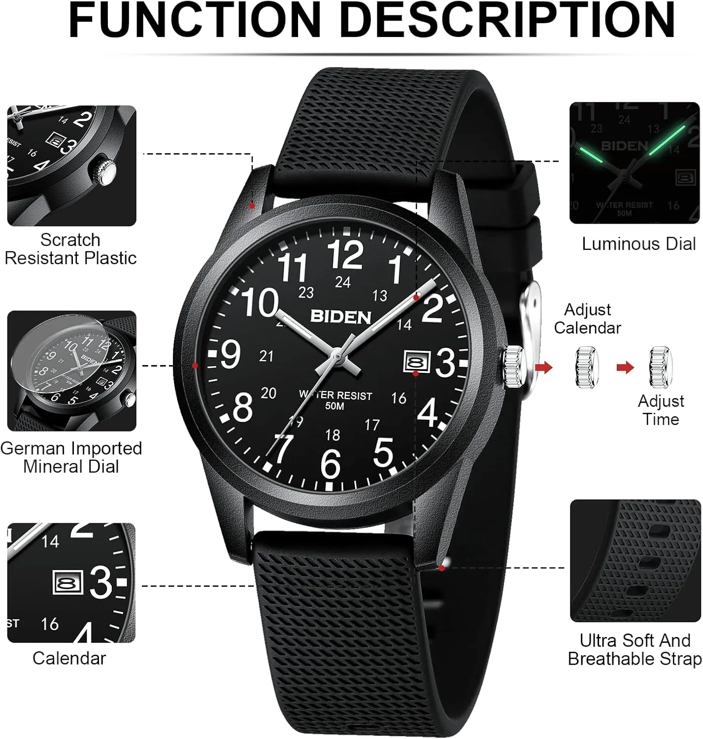 LN LENQIN Mens Watches Analog Quartz Sports Unisex 30M Waterproof Nurse Watch for Men Women Medical Professionals Military Time with Second Hand Glowing Easy to Read Dial