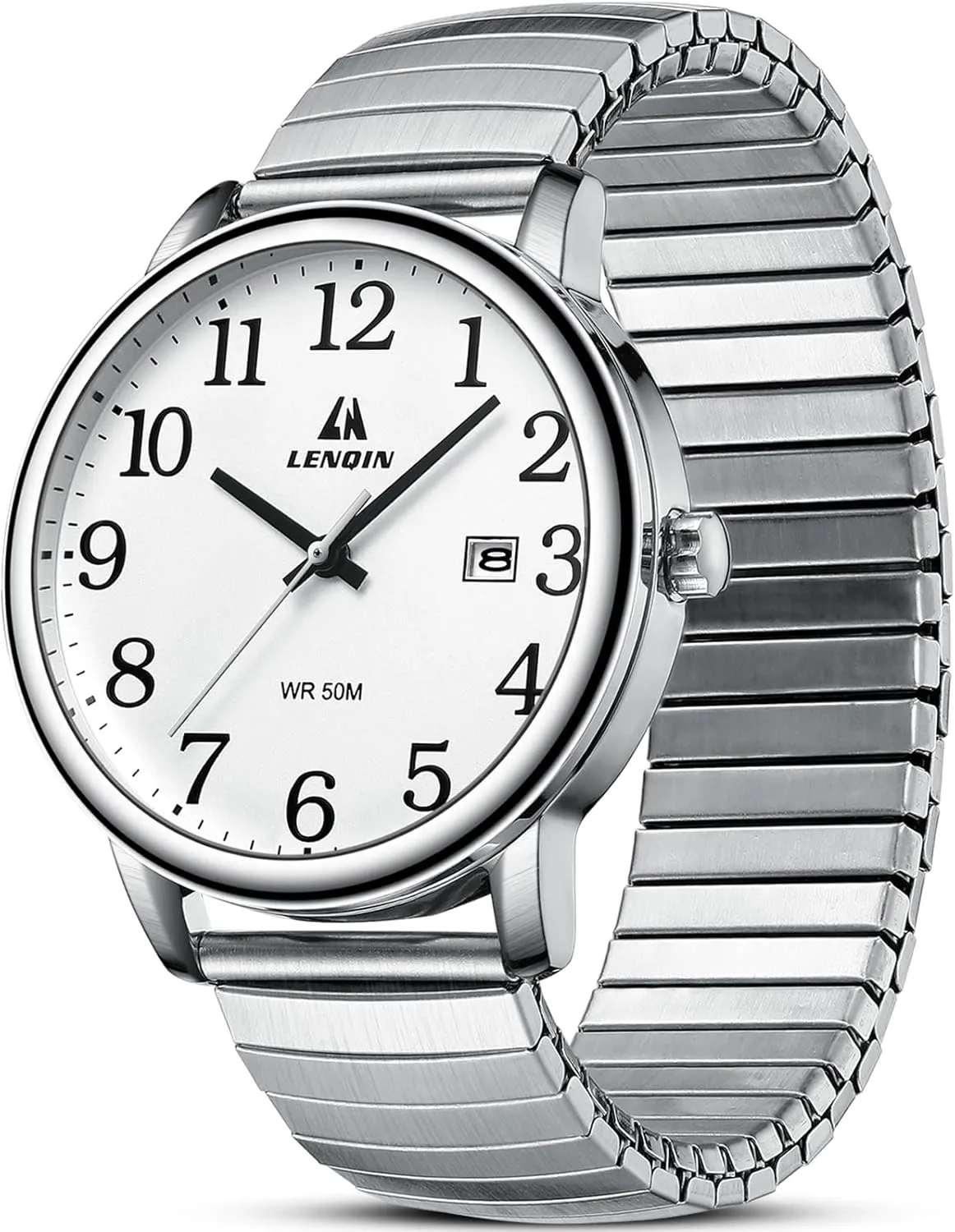 LN LENQIN Mens Watches Easy Read Analog Quartz Sport Waterproof Watch for Men with 38mm Stainless Steel Expansion Band and Glow Dial