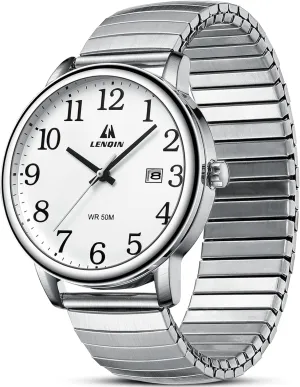 LN LENQIN Mens Watches Easy Read Analog Quartz Sport Waterproof Watch for Men with 38mm Stainless Steel Expansion Band and Glow Dial