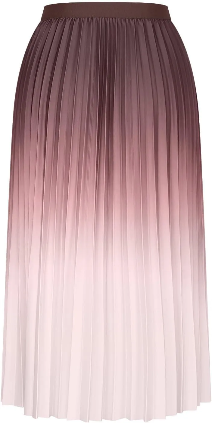 Long Skirts for Women Gradient Color Pleated Midi Skirt High Waist a Line Ruffle Skirt Flowy Swing Maxi Half Skirt