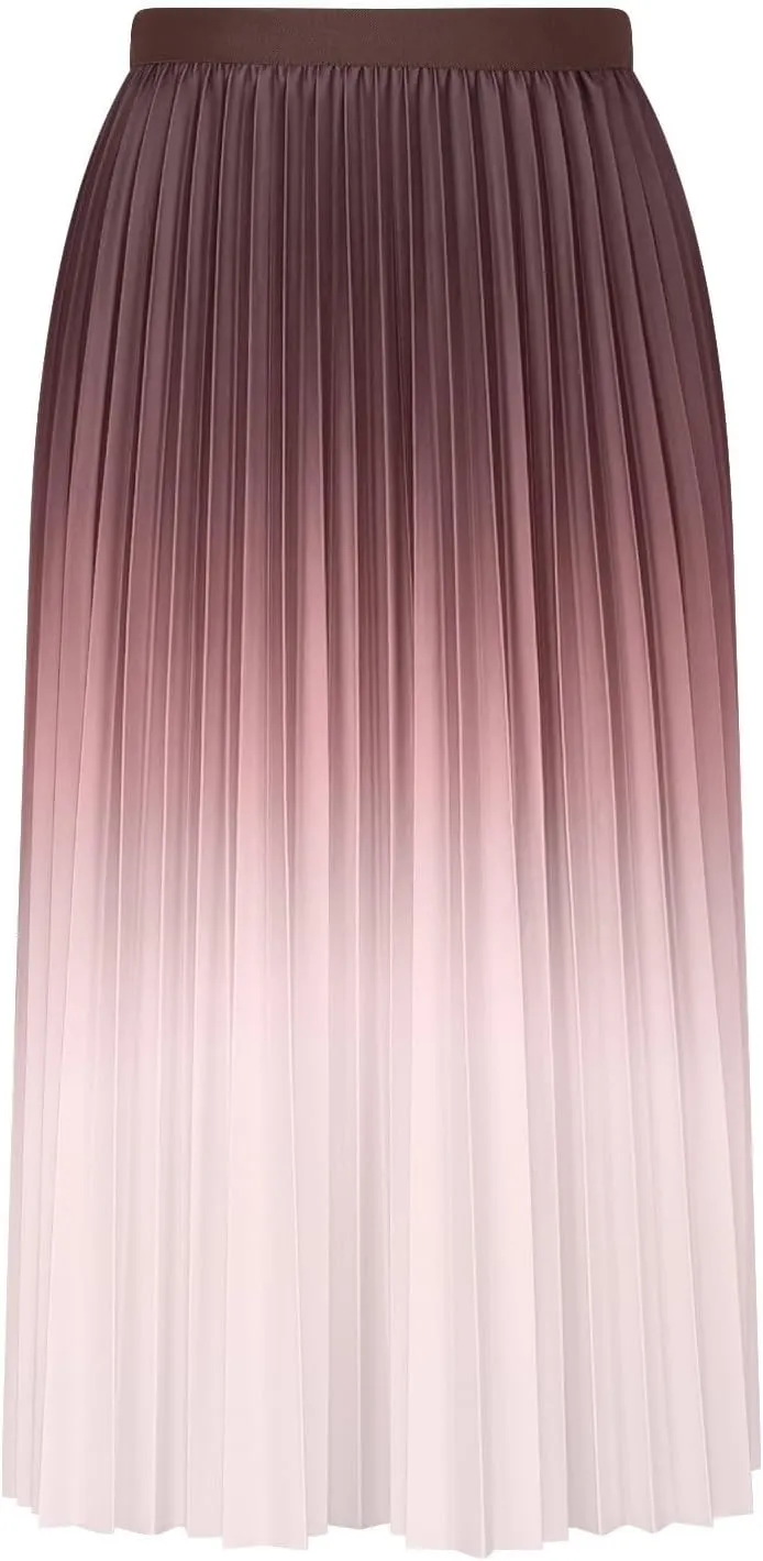 Long Skirts for Women Gradient Color Pleated Midi Skirt High Waist a Line Ruffle Skirt Flowy Swing Maxi Half Skirt