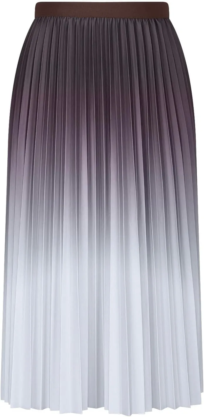 Long Skirts for Women Gradient Color Pleated Midi Skirt High Waist a Line Ruffle Skirt Flowy Swing Maxi Half Skirt