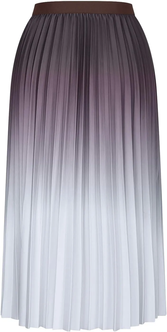 Long Skirts for Women Gradient Color Pleated Midi Skirt High Waist a Line Ruffle Skirt Flowy Swing Maxi Half Skirt